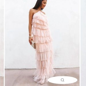 Pink ruffle tiered maxi dress